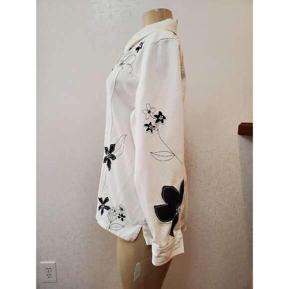 COLDWATER CREEK WHITE WOMEN'S  DENIM JACKET/BLAZER FLORAL DESIGN  SIZE M #219 - Picture 5 of 9